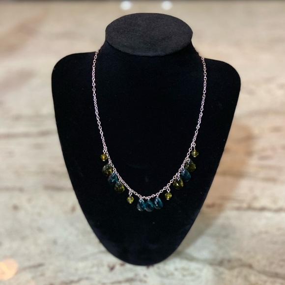 Blue and Green Gemstone Drops Necklace - Picture 3 of 4